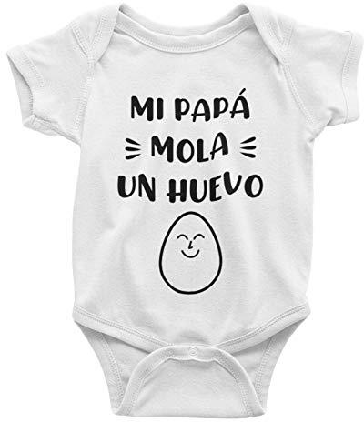 SAQUITOMAGICO Body bebe algodón divertidos para papas y mamas. Bodys con frases graciosas (papa mola un huevo, 0-3 meses)