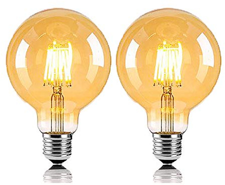 2 Stück Vintage LED Leuchtmittel E27 Globe Glühbirne G80 6 W Warmweiß 2800K entspricht 60 W Halogen Leuchtmittel Glühbirne Glas Bernstein Ideal für Nostalgie und Retro Beleuchtung