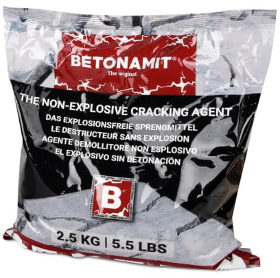 BETONAMIT® Quelldruckmittel – explosionsfreies Sprengmittel – 2.5 kg | Explosionsfreier Abbruch von Beton, Fels und Naturstein, geräuscharm, vibrationsarm, für innen und außen