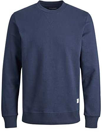 JACK & JONES Basic tröja för män | långärmad tröja med rund hals | enfärgad jumper JJEBASIC, blå, L