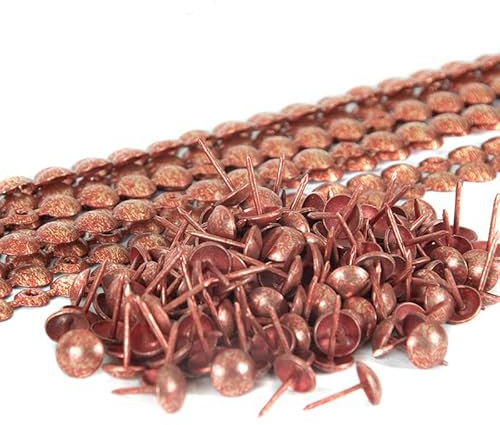 10 bandes de clous tapissier + 200 clous - Lentille Fer - Rouge grenade - Ø9,5mm - Clous tapissier en bande