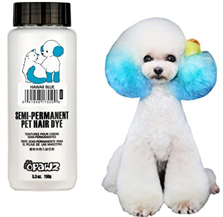 Opawz Semi Permanente Haustier Haarfarbe, Sicher Hundefarbe, Ungiftige Haarfarbe für Hunde, Katzen und alle Haustiere, die Gebadet Werden können (Hawaii Blau)