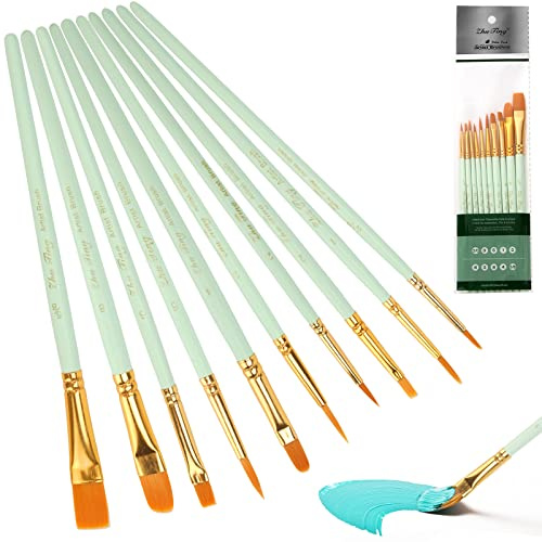 10 Stück Pinsel Set, Pinselset Acrylfarben, Aquarellpinsel, Künstlerpinsel Set, für Aquarell, Ölgemälde, Körperbemalung, pinselset malen, Hölzernen Griff Pinsel Satz für Anfänger, Kinder, Künstler