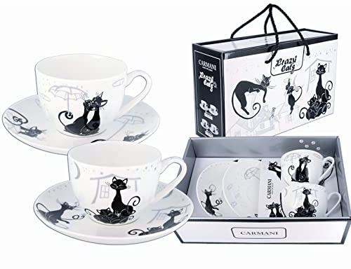 Carmani - Fancy Teetasse und Untertasse 2er Set mit 'Crazy Cats' 250ml