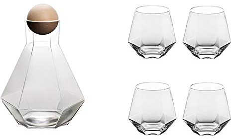 Rfeeuubft Diamond Whiskey Glasses Sets Water with Wood Ball Lid Clear Jug for Wine Glasses Set - Transparent