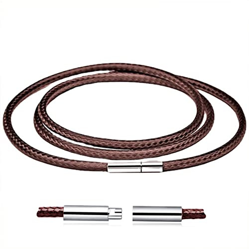 Otxas Leather Necklace Cord, 18inch-24inch Waterproof Rope Necklace for Men Women, 316L Stainless Steel Clasp, 2,3mm Width Leather Necklaces (28 inch, brown 3mm diameter)