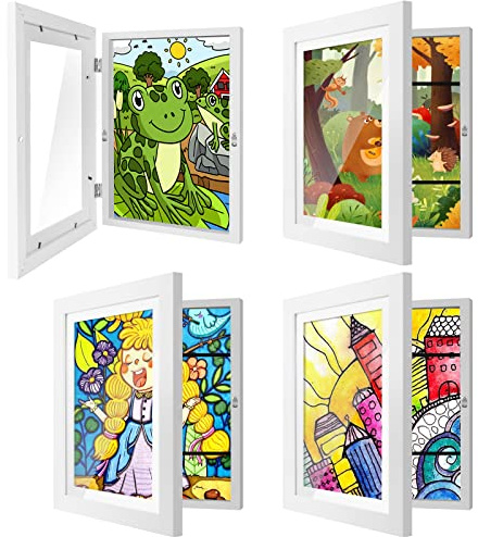 IMMERROT 4 Pack Kids Art Frames 8.5x11 Inch Kids Artwork Flip Frame Changeable for Picture Display, Children School Drawing Projects Storage, Horizontally Vertically Wall Hanging, Front Opening, White