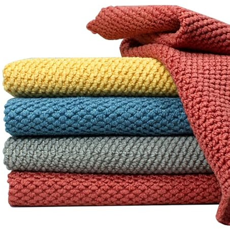 HUFFA Coral Wool Towel Quick Drying Pearl Square Kitchen Dishcloth Household Dishcloth Wholesale Multifunctional Tea Towel (Color : Random color, Size : 4pcs)