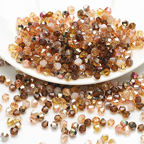 Wambere 200 perline di vetro sfaccettate da 4 mm, perline di vetro colorate, perline artificiali, multicolore, assortite, per artigianato, bracciali, collane, gioielli, colore marrone