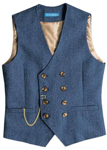 Solovedress Gilet da uomo vintage in lana vestibilità regolare gilet da completo gilet per matrimoni testimoni dello sposo, Azzurro, XL