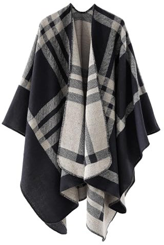 colornival Poncho Mujer Invierno Tejer Poncho Manta Grande Chal Fular Elegante Cardigan Bata Navidad Regalo Mujer (Negro)