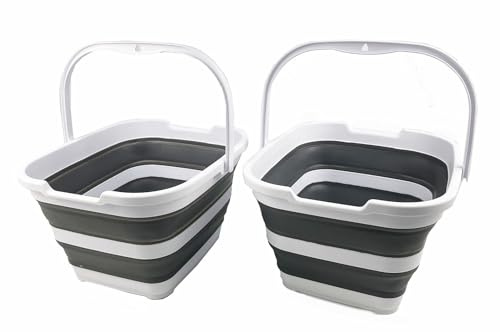 SAMMART Faltbarer rechteckiger Korb/Eimer, 15 l, rechteckig, 15 l (15L Rectangular, Weiß/Stahlgrau (2er-Set))