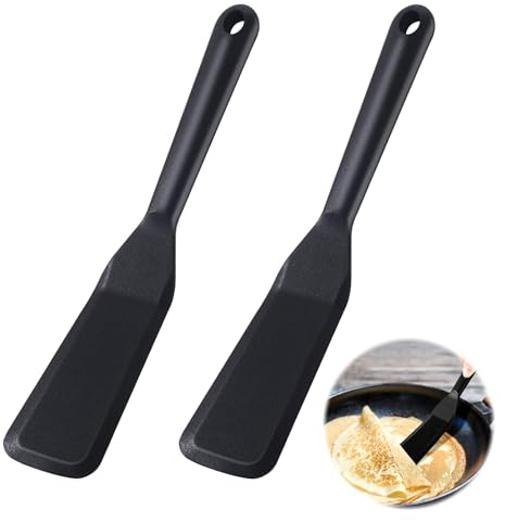 MisFun 2 Pièces Spatule de Cuisine en Silicone, Spatule à Crêpes et Omelette pour Poêles Anti-adhésifs, Egguf, Burgers, Pizza
