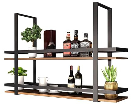 Mensola da soffitto Portabottiglie sospeso Nero, Portabottiglie da vino a soffitto Portabottiglie da vino in legno massello di ferro, Mensole sospese per cucina da bar ristorante, con parapetto ( Size