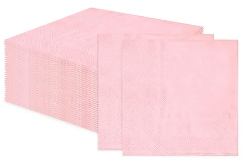 100 Stück 2-lagige hellrosa Servietten, gefaltet, 12,7 x 12,7 cm, Einweg-Cocktail-Servietten, Papierservietten für Abendessen, Hochzeit, Party, Getränke-Servietten
