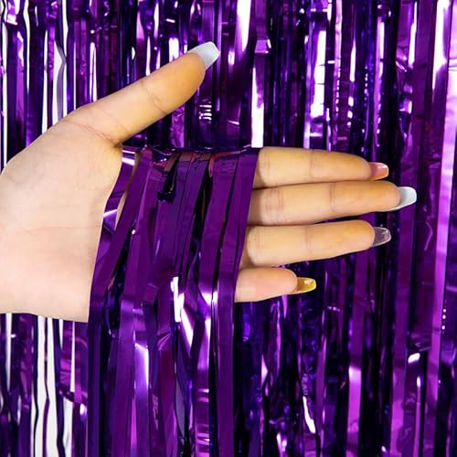 SYSUII 4 Stück Metallic Lametta Vorhänge Tinsel,1m x 1m Lametta Vorhang Hintergrund Selbstklebende Folien Fransen Lametta für Geburtstag Hochzeit Weihnachtsfeier Tür Fenster Dekoration -Lila