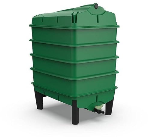Tiger Wormery 4 Tray Worm Composter Green Garden Compost Bin for Food Waste Recycling with Stackable Trays Built In Liquid Fertiliser Tap Digital User Manual - EXCLUDES TIGER WORMS