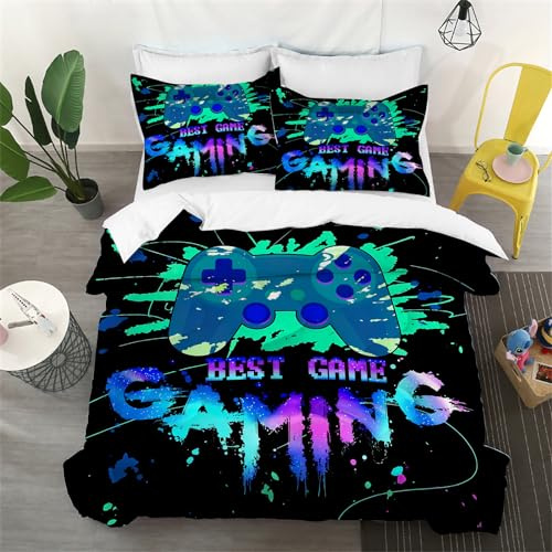 Wajade Poignée Bleue Housse de Couette Jeux pour garçons Ensemble de literie Jeux Housse de Couette pour Les garçons Adolescents Chambre à Coucher literie Contrôleur de Jeu Trois pièces 200cm - 200cm