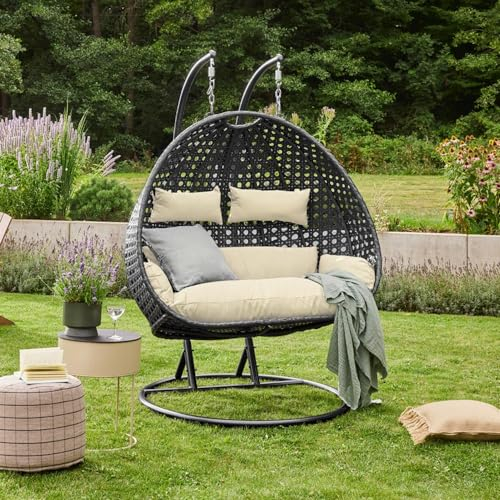 Home Deluxe Polyrattan Hängesessel Twin Deluxe - mit Regenabdeckung | Hängestuhl,Hängekorb,Hängeschaukel,Hollywoodschaukel