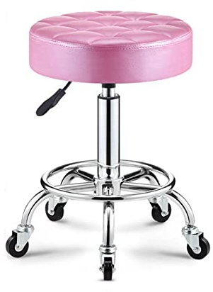 Generisch Drehhocker mit Rollen, runder Arbeitsstuhl aus PU-Leder, höhenverstellbarer Bürohocker für Spa, Tattoo-Salon, Tattoo-Arbeit, Mokka (Kaffee)