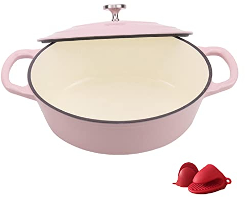 LVYUDS Oval Dutch Oven, Doppelte Griffe Emailliert Gusseisen Topf Mikro Druck Antihaft Pfanne Kompatibles Gas Induktion Kochfeld Geeignet Kochen Haferbrei Suppe Eintöpfe (Color : Weiß, Size : 3.77L