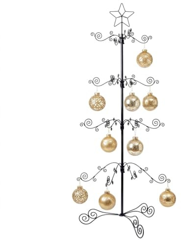 HOHIYA 3.3 Ft Wrought Iron Christmas Tree Ornament Display Stand Metal Holder Hanger Wire Hanging for Halloween Glass Balls Decorations Gift 56 Hooks Black Taiwan Made
