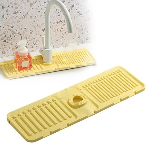 Topbashgo Abtropftablett-Matte, Wasserhahn-Spritzschutz Wasserhahn Abtropfmatte, Silikon Abtropfmatte Spüle, Spülbecken-Pad Geschirrtrockner-Pad für Küche Bad Spülbecken Zubehör (1, Gelb)