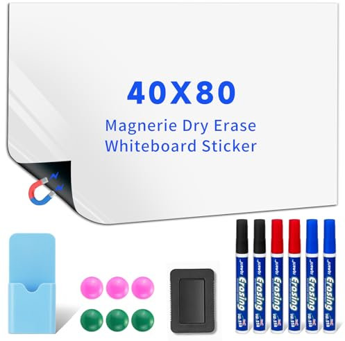 Whiteboard Magnetisch Folie- 40 * 80 cm Selbstklebende Rückseite, trocken abwischbare Tafel für die Wand, Whiteboard, Kontaktpapier für Kinder, Büro und Zuhause