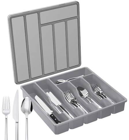 Générique Range Couverts Pour Tiroir Avec Couvercle | Boîte De Rangement Couverts De Cuisine Avec 6 Compartiments, Organisateur De Couverts Pour Cuillères Fourchettes, Couteaux