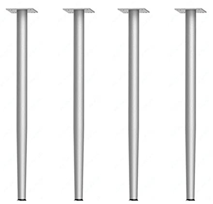 4 gambe in metallo per tavolo da caffè, tavolo da pranzo, comodino, design affusolato verticale con angoli smussati, piedini per mobili con finitura argento (80 cm)