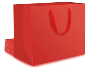 EUSOAR Geschenktüte Rote Klein - 10 stück 230GSM Tragetasche Papier Rot S 22x10x18cm - Papiertüten mit Henkel Querformat -Red Gift Bags - Geschenktasche Kleine Hochwertig - Geburtstagstüten Jahrestag