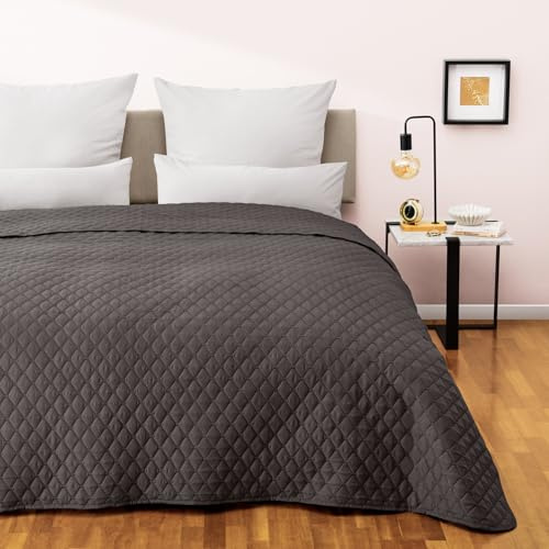 Blumtal Tagesdecke 240x260 cm - OEKO-TEX zertifizierter Bettüberwurf 240x260 cm - als Betthusse 180x200 cm bis Tagesdecke 200x200 cm (Bettgrößen) - Couch Decken Überwurf - Bett Überwurfdecke Anthrazit