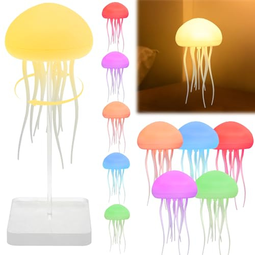 LED Quallen Lampe Allmähliche Veränderung mit Transparente Basis Jellyfish Lampe 5 Farben 2 Betriebsart Wiederaufladbarkeit LED Quallenlampe für Dekorative Lampe Nachttischlampe Stimmungslicht (1PCS)