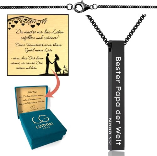 Lumari Gold Personalisierter Halskette mit Gravur – Säulenkette Wunschgravur - Namenskette Geschenk Anhänger - Kette - Edelstahl hypoallergen farbecht rostfrei– Schmuck für Herren, 60 cm