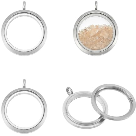 UNICRAFTALE 4 pezzi medaglione pendente in acciaio inox galleggiante cristallo portafoto ciondolo piatto rotondo