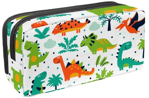 VAPOKF Federmäppchen, Federmäppchen, Schüler-Schreibwaren-Tasche für Teenager, Jungen, Mädchen, Schule, Bürobedarf – Cartoon-Dinosaurier, Bäume und Wolken, multi, 2.3x8.2x3.9in/6x21x10cm,