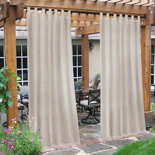 CANYUE Outdoor Gardinen 2 Stücke 132 * 213CM Wetterfest Halbtransparent Outdoor Vorhang Wasserdicht Terrasse Vorhänge Mit Klettverschluss Leinenoptik Outdoorvorhänge Leinen
