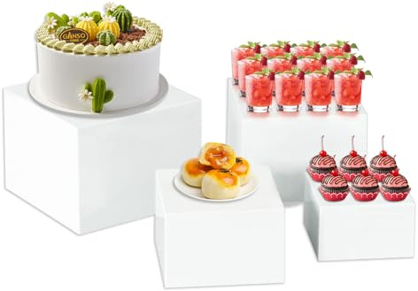 4pcs Buffet Risers,Acrylic Food Risers for Buffet Table,Cupcake Stand Nesting Display Boxes ,White Food Display Stand Set with Hollow Bottoms for Catering Dessert Jewelry Figures Show