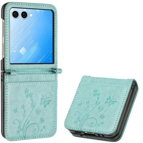 ScandiCasis Étui en cuir pour Samsung Galaxy Z Flip 7, étui de téléphone élégant à rabat avec [3 emplacements pour cartes] [portefeuille] [[béquille] [dragonne], fermeture magnétique antichoc housse