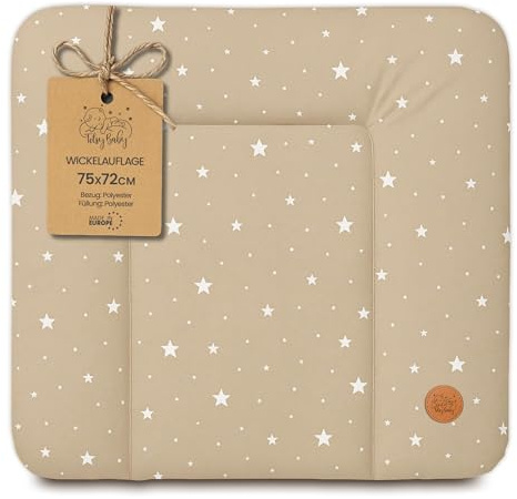 Skötbädd avtvättbar och vattentät 75x72 cm - skötmatta för skötbord, skötunderlag, skötbyrå eller tvättmaskin Oeko-Tex 75 x 72 Beige med vita stjärnor