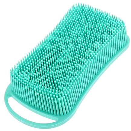 SOIMISS Silicon Bath Scrub Brush and Body Shower Brush Soft Bristle Massage Hanging Strap Square Green for Home Bathing
