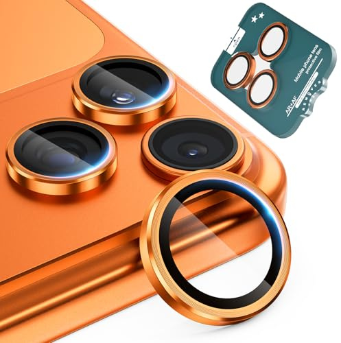 imluckies Protecteur d'Objectif de Caméra pour iPhone 17 Pro/iPhone 17 Pro Max - Verre Trempé AR+AF (Anti-Reflet), Dureté 9H, Protection de l'objectif Métallique HD avec Support d'Installation,Orange