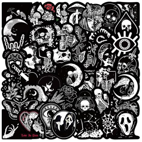 Gothic Stickers 50 PCS Dark Goth Stickers Aesthetic Black Stickers Adults Teens Vinyl Sticker for Kindle Journal Scrapbook Water Bottles Bicycle