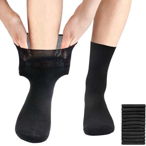 Moosono 6 Pair Diabetic Socks for Men Women, Soft Top Socks for Swollen Feet and Ankles, Extra Wide Loose Top Sock Ladies, Seamless Sock, Size 9-11 UK