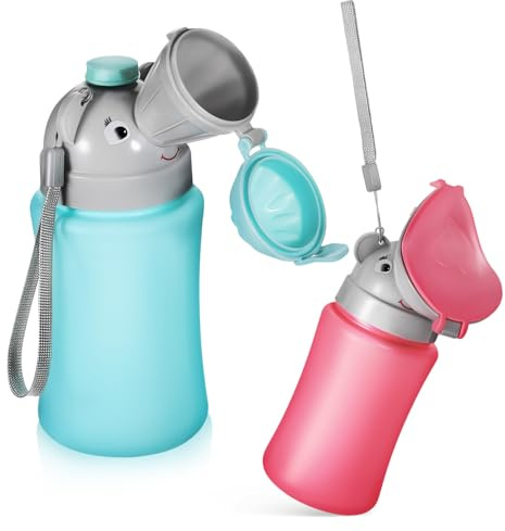 Toddler Travel Potty Urinal Bottle 2 Pack ABS PP Bucket Design | Portable Handling, Easy Use and No Leakage, Lightweight Ergonomic Shape, for Girls and Camping in Car
