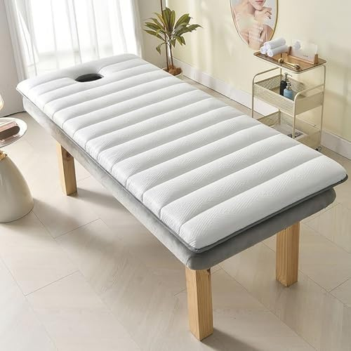 Surmatelas en mousse à mémoire de forme haute densité pour lit de massage et de cils 6 cm confortable avec trou pour le visage et sangles élastiques Idéal pour salon de beauté Gris/blanc 70 x 190 cm