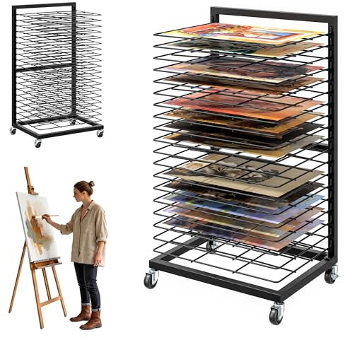 uyoyous Mobiles Bilder Trockengestell 40.5×30×70.5cm Kunsttrockengestell mit 19 Herausnehmbaren Regalen Kunst Trocknen Rack Kohlenstoffstahl für zu Hause, Klassenzimmer, Kunstateliers und Schulen