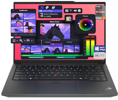 Lenovo Thinkpad E14 Gen 6 Laptop, AMD Ryzen 7 7735HS, 32 GB DDR5 RAM, 1 TB PCIe SSD, 14 WUXGA (1920x1200) IPS Display, AMD Radeon 680M Graphics, Deutsches Tastatur-Layout, Windows 11 Pro, Schwarz