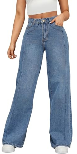 Jean Baggy Extensible pour Femme Jambes Larges Taille Haute Pantalon Confortable Grandes Coupe Large pour Les Fêtes et Les Loisirs Jean Femme Taille Elastique