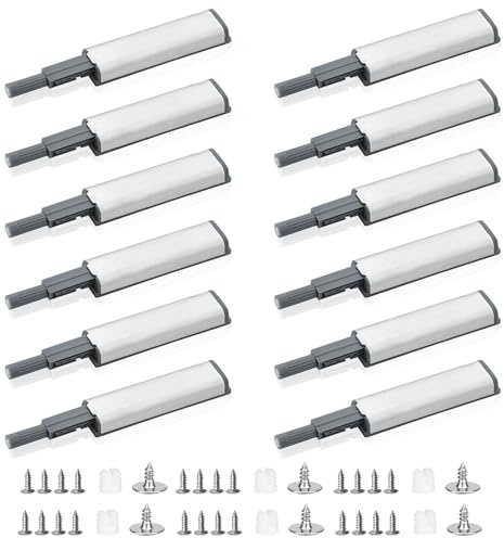 12 Stück Drucktüröffner, Push to Open Magnete Schranktür Dämpfer Heavy Duty Touch Türöffner Silber Drucktüröffner Türdämpfer für Schubladen Kabinen öffner